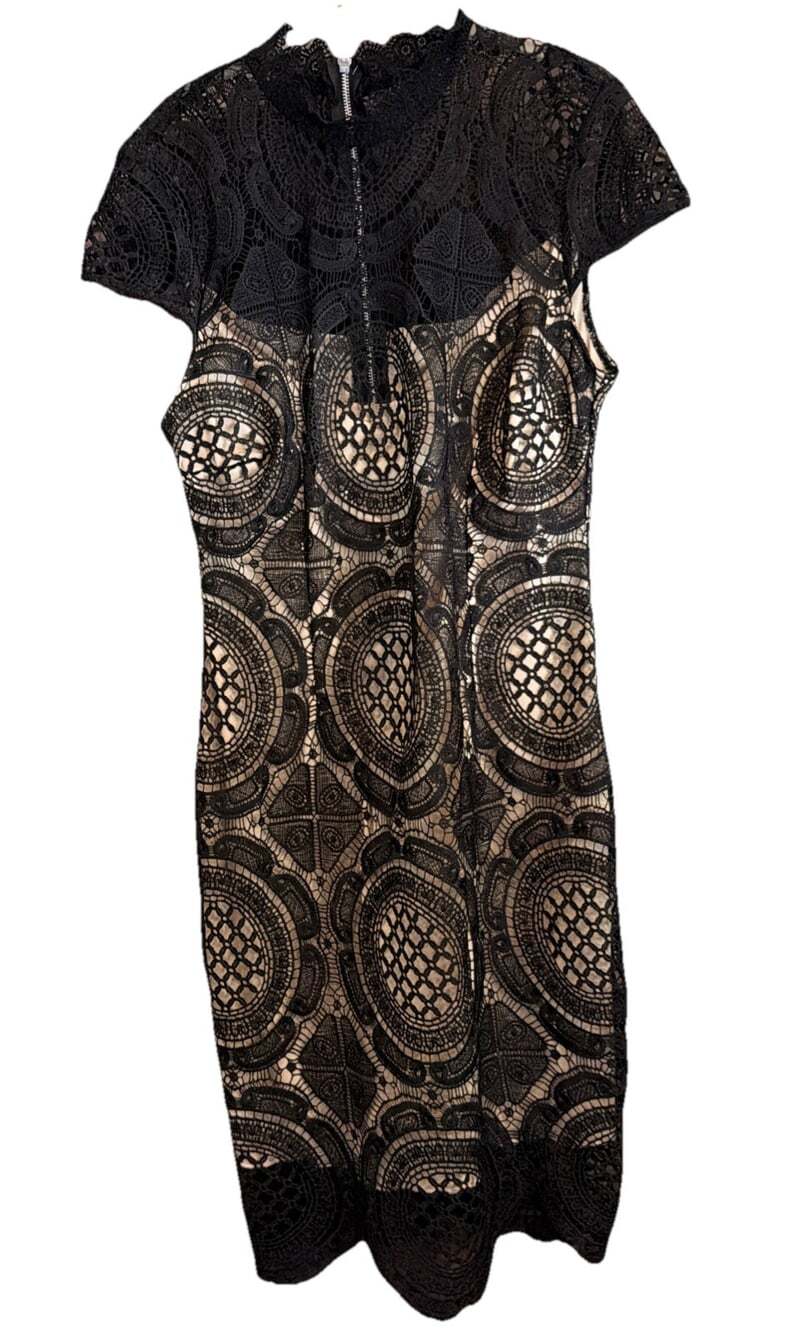 Black Lace Cocktail Dress Natural Lining Croquet Romance Night 14 Meas In Pics
